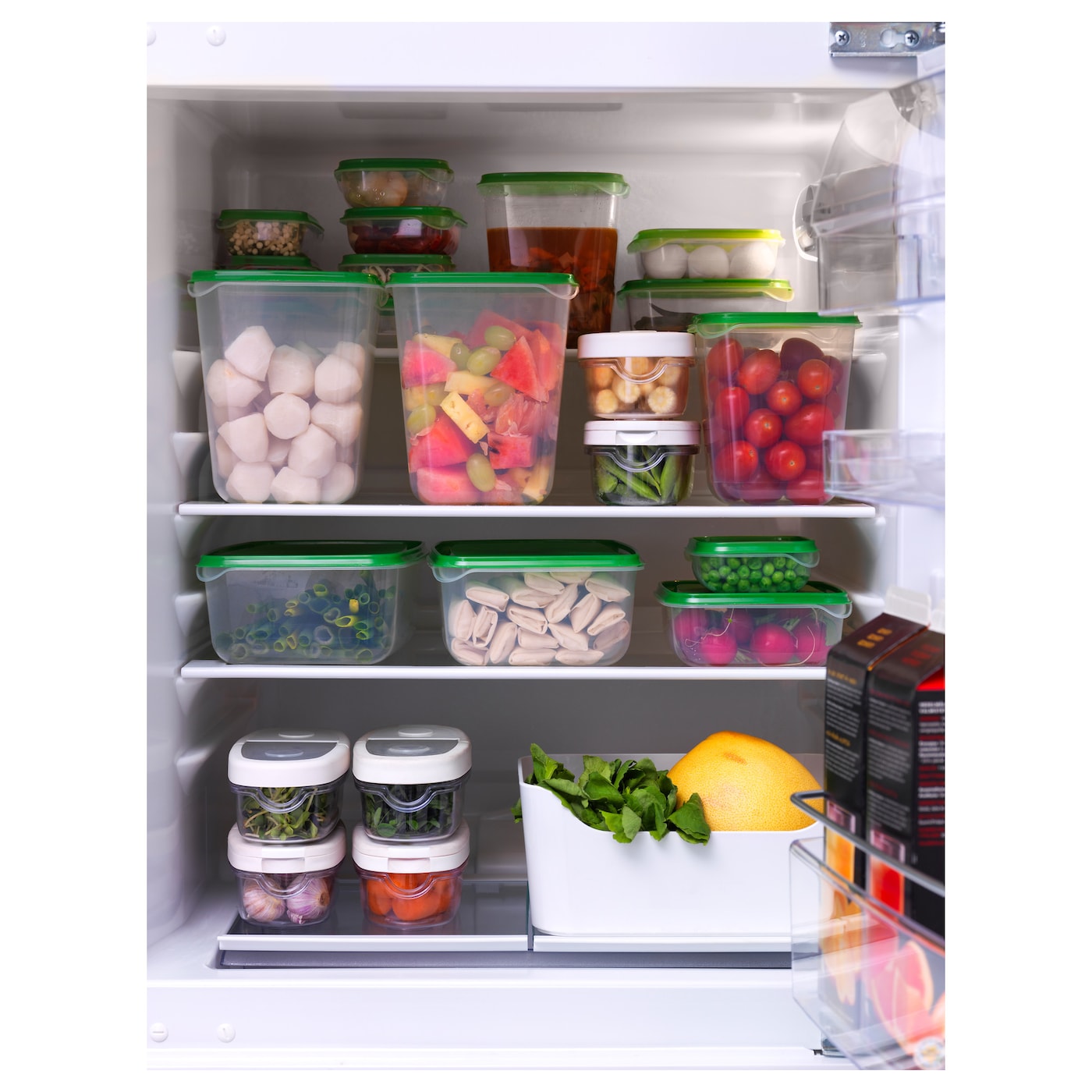 PRUTA IKEA 601.496.73 Контейнер 17 шт для пищевых продуктов прозрачный/зеленый