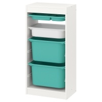 TROFAST Kmb Стеллаж с ящиками 894.783.81 белая бирюза/белый 46x30x94 см IKEA