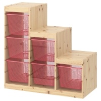 TROFAST Стеллаж с ящиками сосна светлая беленая/светло-красная 94x44x91 см IKEA