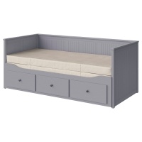 HEMNES Кушетка 80x200 см с 3 ящиками, 2 матраса, серый/Vannareid