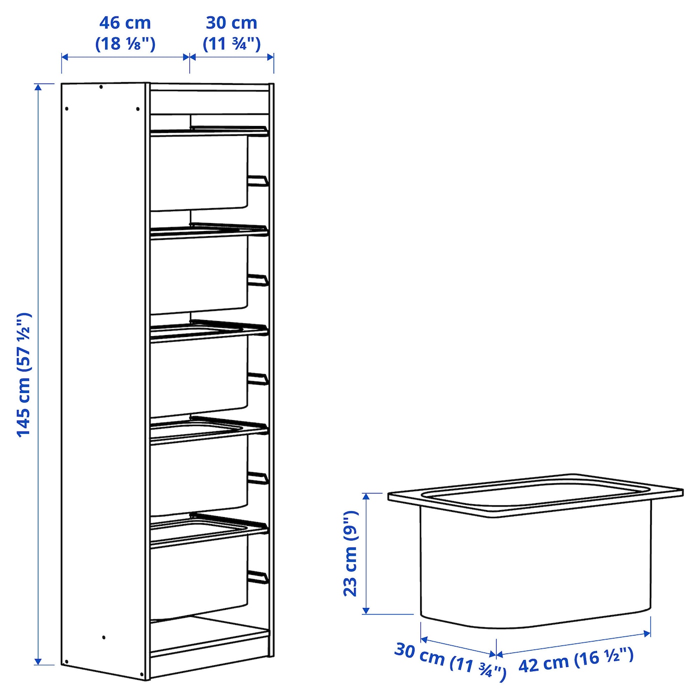 TROFAST IKEA 995.333.20 Стеллаж с контейнерами 46x30x145 см белый / серый