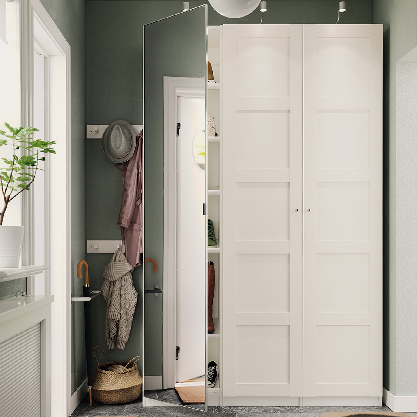 PAX / BERGSBO/AHEIM Комбинированный шкаф, белый/зеркальный, 150x38x236 см