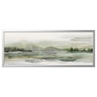 BJORKSTA Картина с рамкой, зеленая природа / серебро, 140x56 см