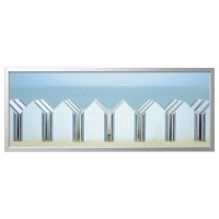 BJORKSTA Картина с рамкой, пляжные домики / серебряный, 140x56 см