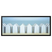 BJORKSTA Картина с рамкой, пляжные домики / черный, 140x56 см