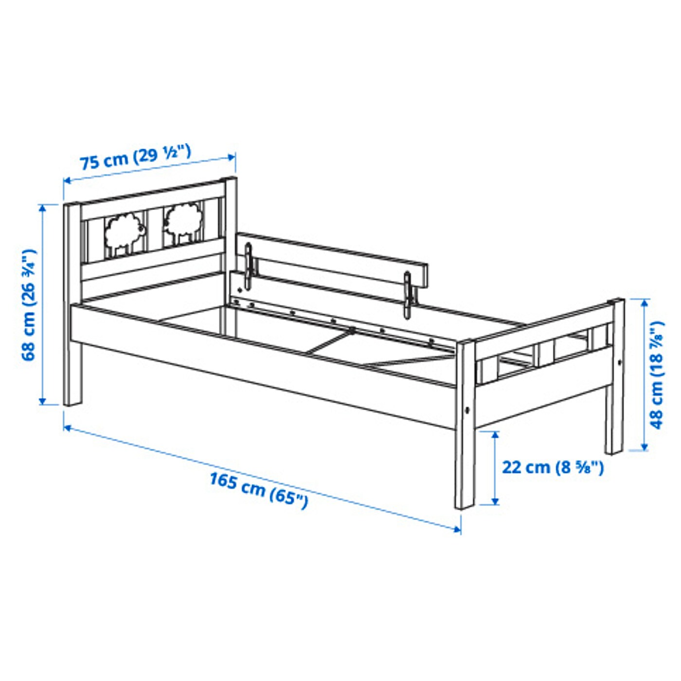 KRITTER Каркас кровати с перилами 70x160 см. Серый IKEA