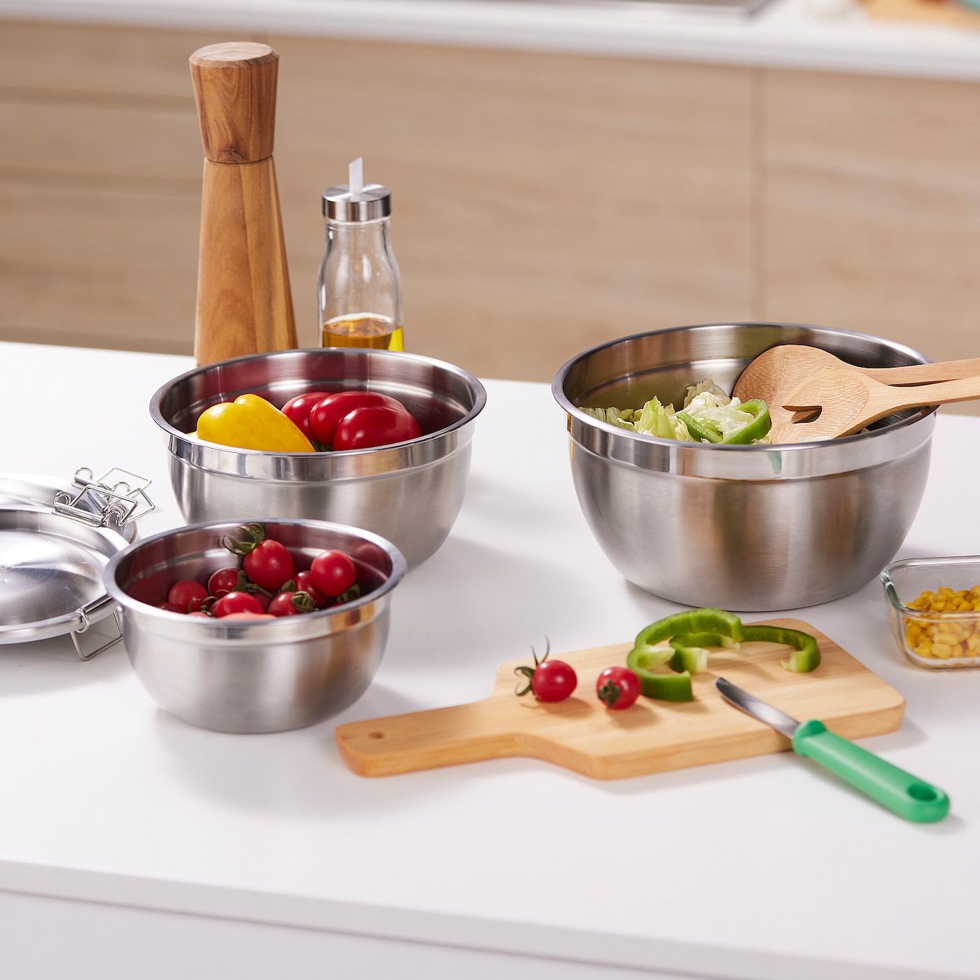 CIKLID IKEA 605.592.74 Миски с крышкой набор 3 шт. нерж. сталь