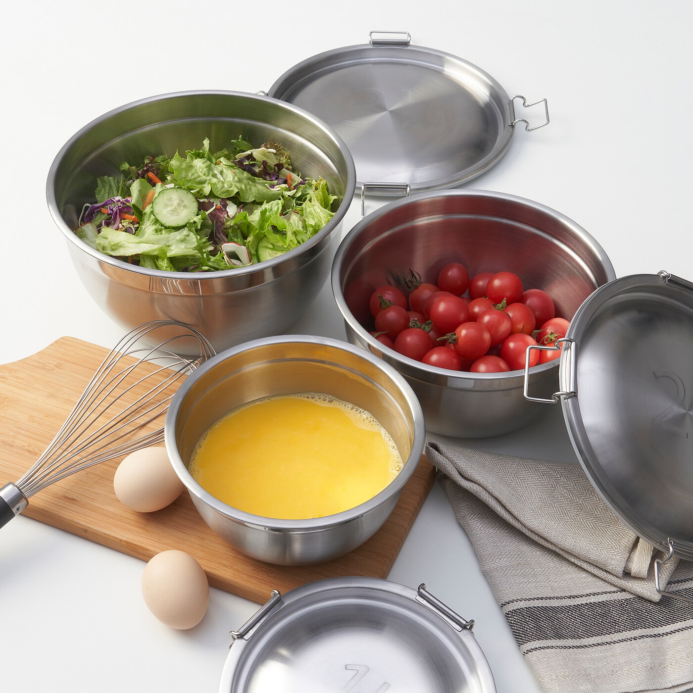 CIKLID IKEA 605.592.74 Миски с крышкой набор 3 шт. нерж. сталь