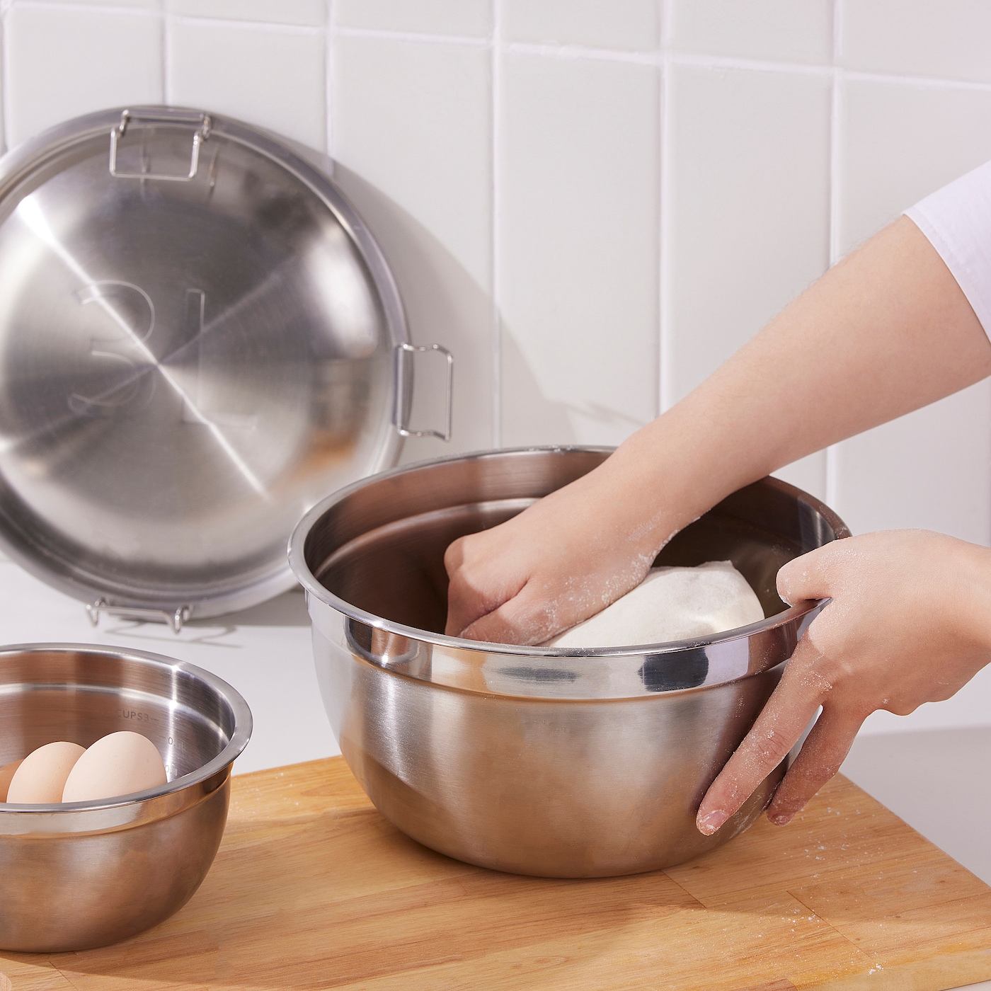 CIKLID IKEA 605.592.74 Миски с крышкой набор 3 шт. нерж. сталь