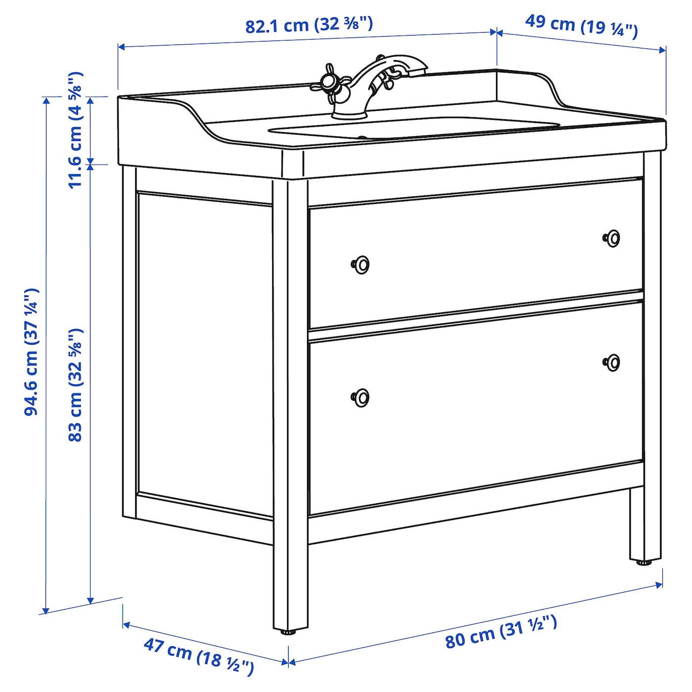 HEMNES / RUTSJON IKEA 295.376.42 Умывальник с ящиками/раковиной/смесителем 82x49x95 см белый