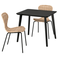 LISABO / ALVSTA Stoł i 2 krzesła, czarny/rattan czarny, 88x78 cm