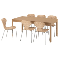 EKEDALEN / ALVSTA Stół i 6 krzeseł, dąb/rattan chrom, 180/240 cm