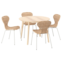 LISABO / ALVSTA Stoł i 4 krzesła, okleina jesionowa/rattan biały, 105 cm