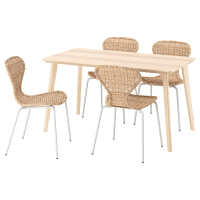 LISABO / ALVSTA Stoł i 4 krzesła, okleina jesionowa/rattan biały, 140x78 cm
