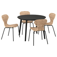 LISABO / ALVSTA Stoł i 4 krzesła, czarny/rattan czarny, 105 cm