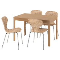 EKEDALEN / ALVSTA Stół i 4 krzesła, dąb/rattan chrom, 120/180 cm