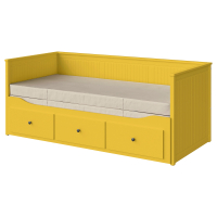 HEMNES Leżanka z 3 szufladami, 2 materace, żółty/Vannareid twardy, 80x200 cm