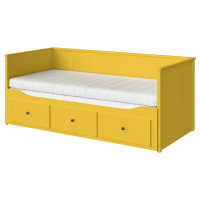 HEMNES Leżanka z 3 szufladami, 2 materace, żółty/Afjäll średnio twardy, 80x200 cm