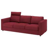 VIMLE Sofa 3-osobowa, z zagłówkiem/Lejde czerwony/brązowy