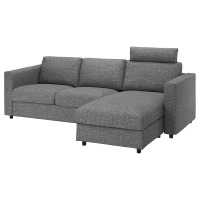 VIMLE Sofa 3-osobowa, z szezlongiem z zagłówkiem/Lejde szary-czarny