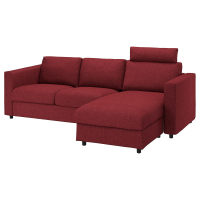 VIMLE Sofa 3-osobowa, z szezlongiem z zagłówkiem/Lejde czerwony/brązowy