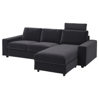 VIMLE Sofa 3-osobowa z szezlongiem, z szerokimi podłokietnikami z zagłówkiem/Djuparp ciemnoszary