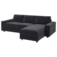 VIMLE Sofa 3-osobowa z szezlongiem, z szerokimi podłokietnikami/Djuparp ciemnoszary