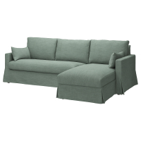 HYLTARP Sofa 3o z szezlongiem, prawy, Hemmesta szarozielony