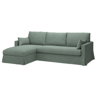 HYLTARP Sofa 3o z szezlongiem, lewy, Hemmesta szarozielony