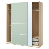 PAX / MEHAMN/AULI Szafa z przesuwanymi drzwiami, dąb bejcowany na biało 2str/jasnozielony lustro, 200x66x236 cm PAX / MEHAMN/AULI Szafa z przesuwanymi drzwiami, dąb bejcowany na biało 2str/jasnozielony lustro, 200x66x236 cm