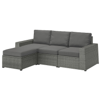 SOLLERÖN 3-osobowa sofa modułowa, zewn, z podnóżkiem ciemnoszary/Frösön/Duvholmen ciemnoszary