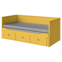 HEMNES Leżanka z 3 szufladami, 2 materace, żółty/Ågotnes twardy, 80x200 cm