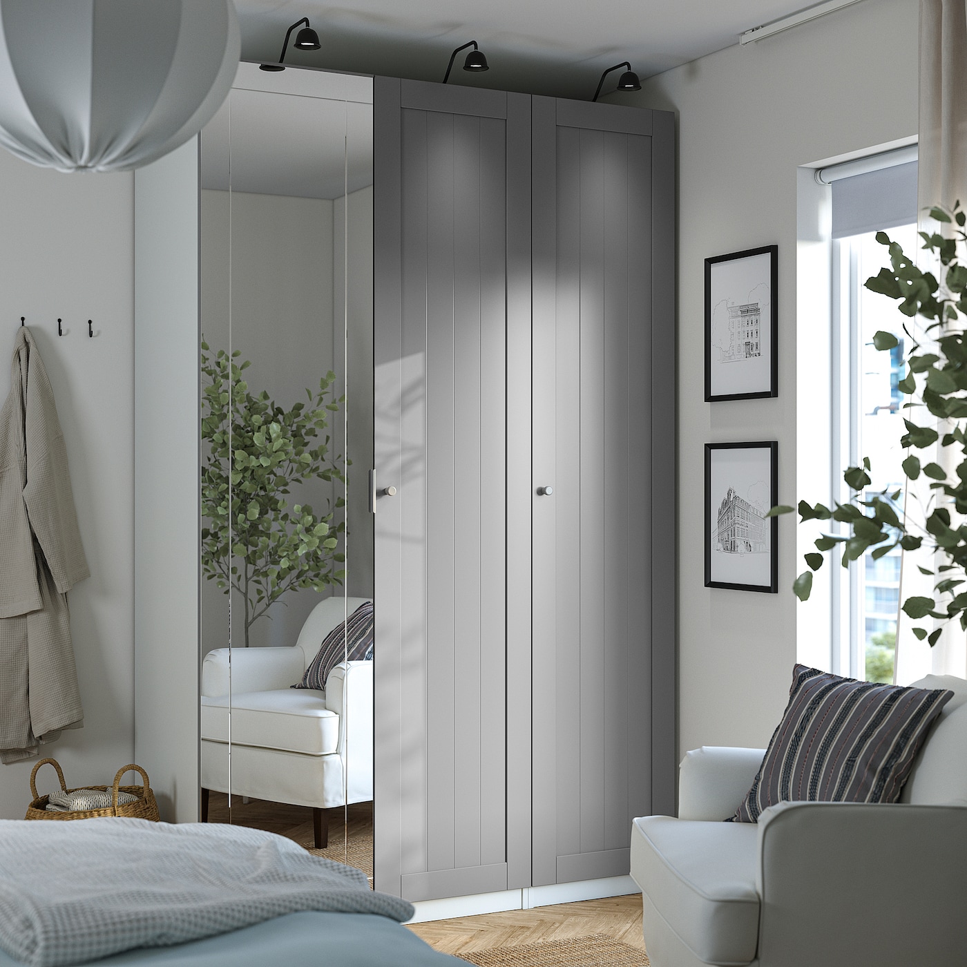 PAX / KAMMARTORP/GULLABERG Kombinacja szafy, biały/lustro szary, 150x60x236 cm