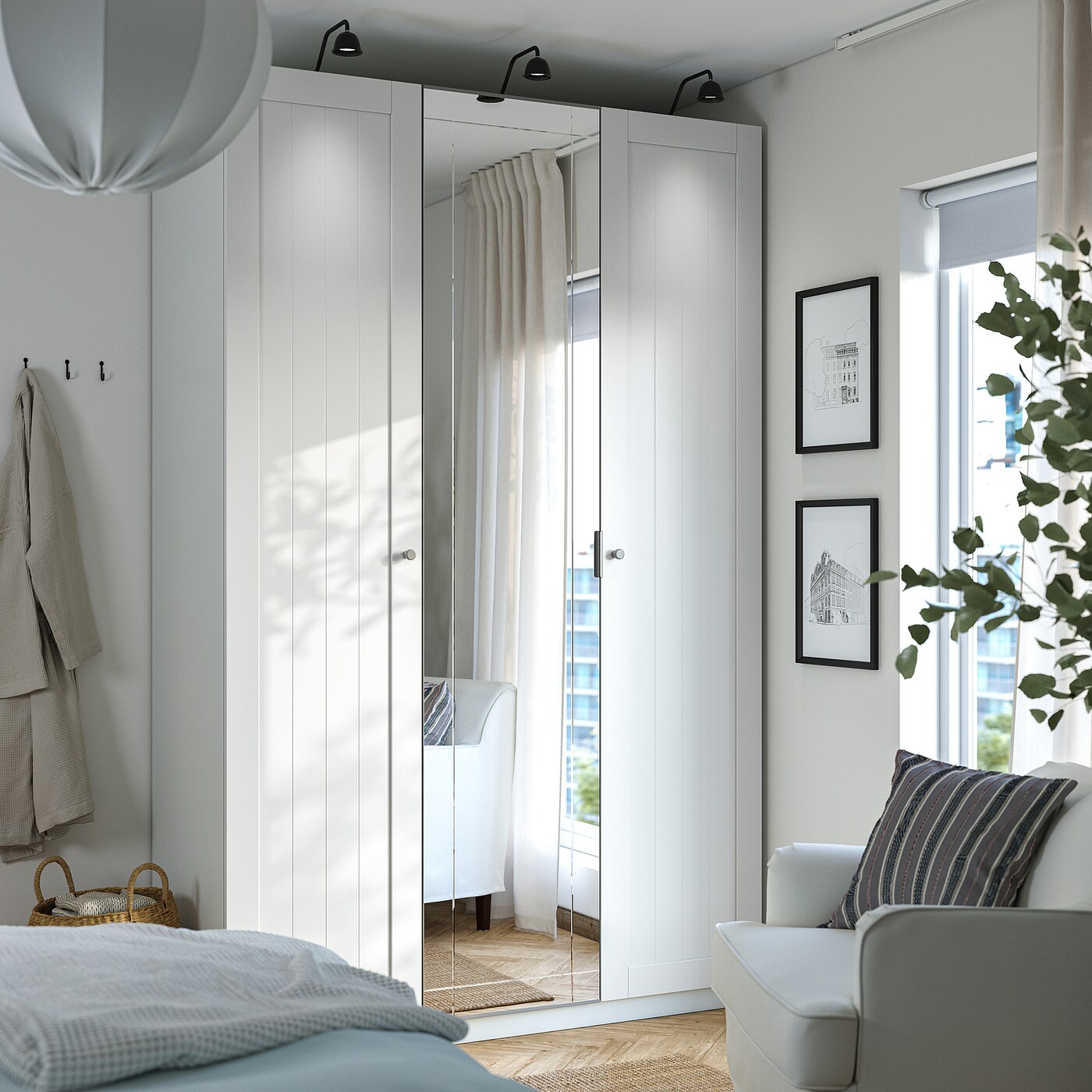 PAX / KAMMARTORP/GULLABERG Kombinacja szafy, biały lustro/szary biały, 150x60x236 cm
