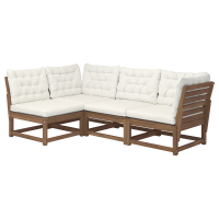 NÄMMARÖ Modułowa sofa narożna 3 osobowa, zewnętrzne bejca jasnobrązowa/Kuddarna jasny szarobeżowy