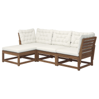 NÄMMARÖ 3-osobowa sofa modułowa, zewn, z podnóżkiem bejca jasnobrązowa/Kuddarna jasny szarobeżowy
