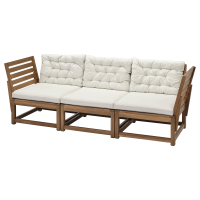 NÄMMARÖ 3-osobowa sofa modułowa, zewn, podłokietnik bejca jasnobrązowa/Kuddarna jasny szarobeżowy