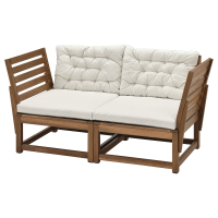 NÄMMARÖ 2-osobowa sofa modułowa, zewn, podłokietnik bejca jasnobrązowa/Kuddarna jasny szarobeżowy