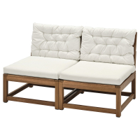 NÄMMARÖ 2-osobowa sofa modułowa, zewn, bejca jasnobrązowa/Kuddarna jasny szarobeżowy