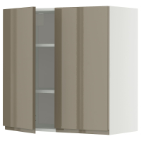 METOD Szafka ścienna z półkami/2 drzwi, biały/Voxtorp połysk ciemnoszarobrązowy, 80x80 cm