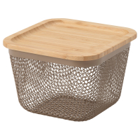 IKEA 365+ 095.814.76 Корзина для продуктов с крышкой 15x15x11 см квадратная металл/светло-серо-коричневый бамбук