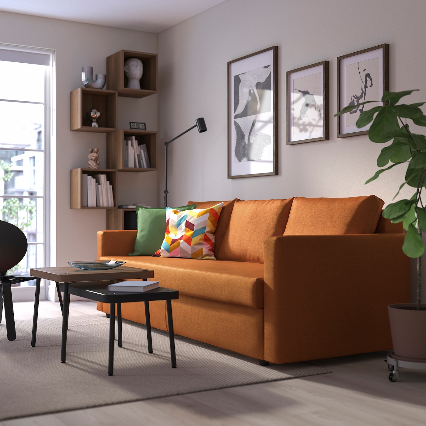 FRIHETEN IKEA 905.512.24 3-местный диван, раздвижной, Фаринге коричнево-оранжевый