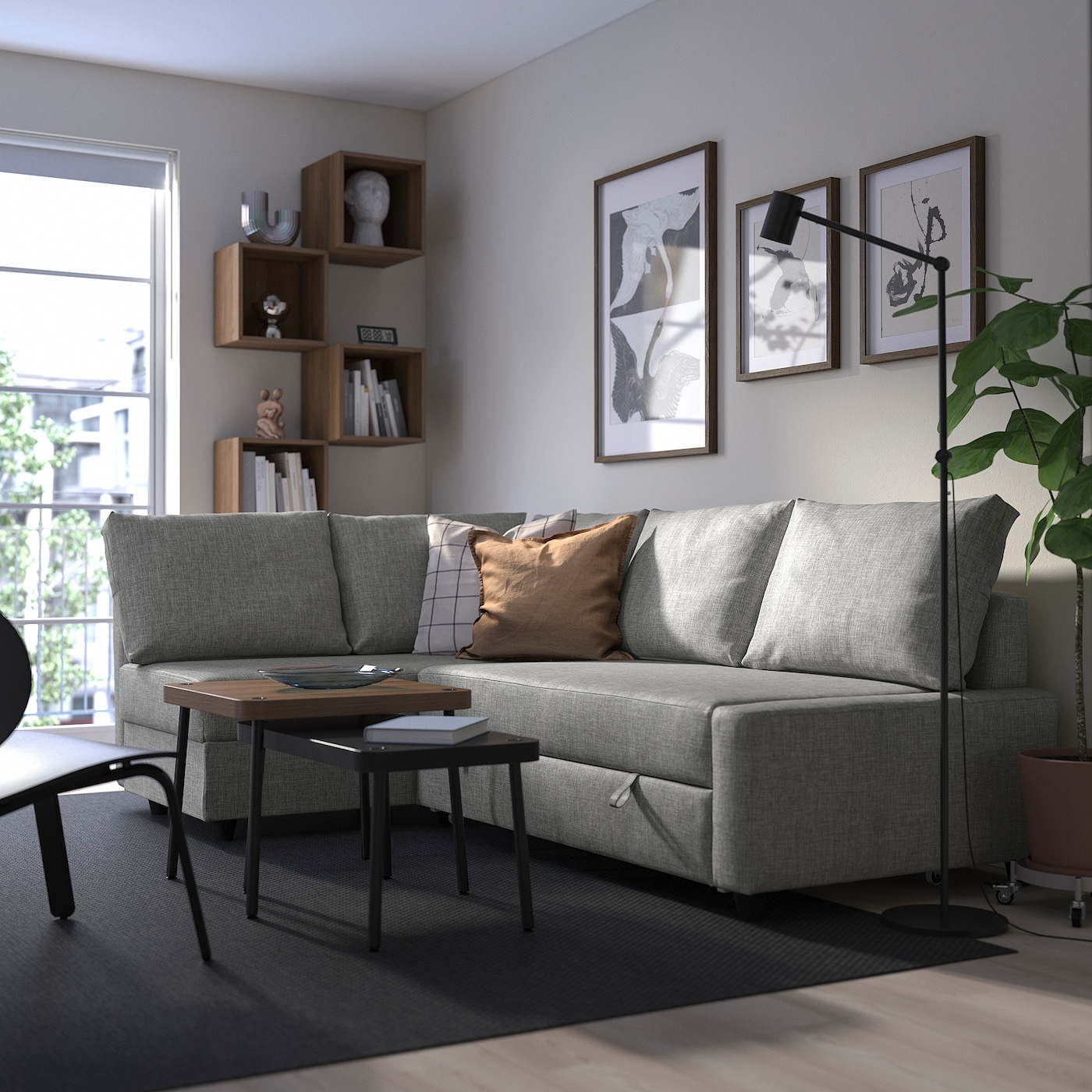FRIHETEN IKEA 695.170.53 Угловой диван с функцией сна, с дополнительными подушками спинки/Faringe светло-серый