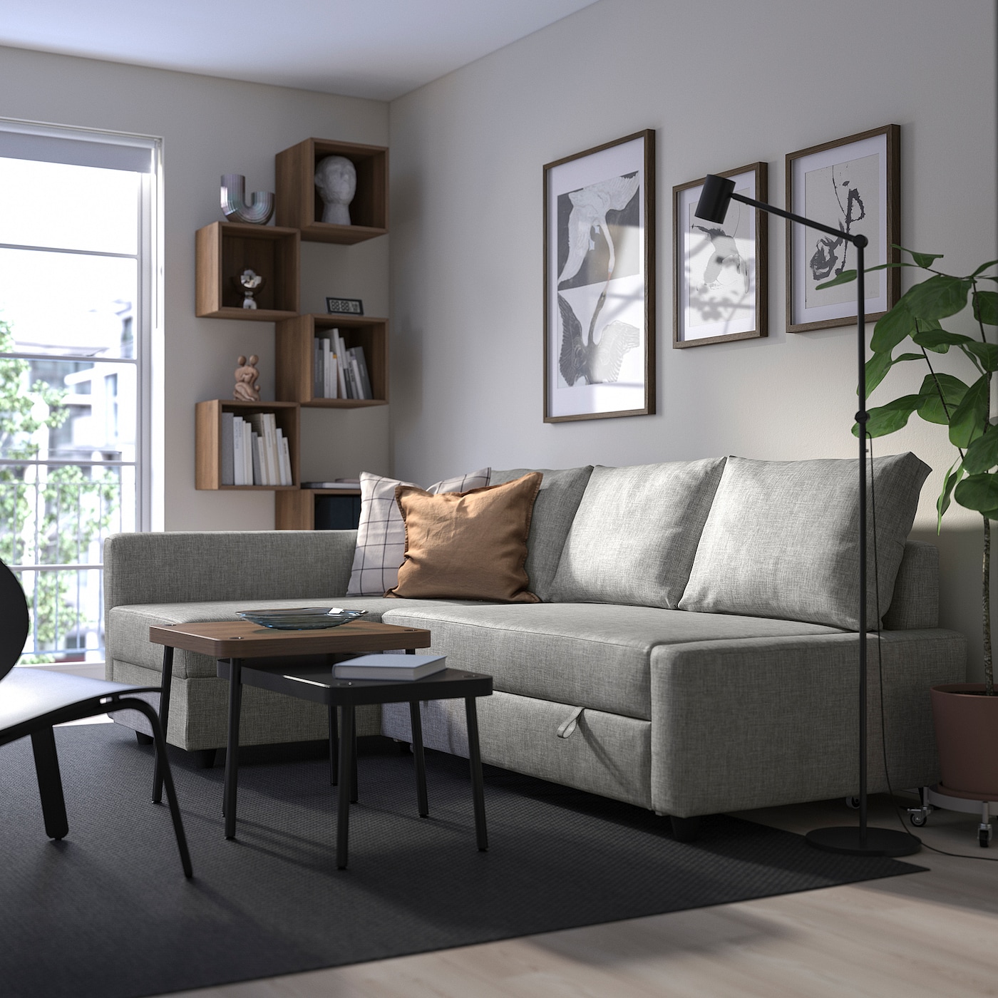 FRIHETEN IKEA 295.170.45 Угловой диван с функцией сна, Faringe светло-серый