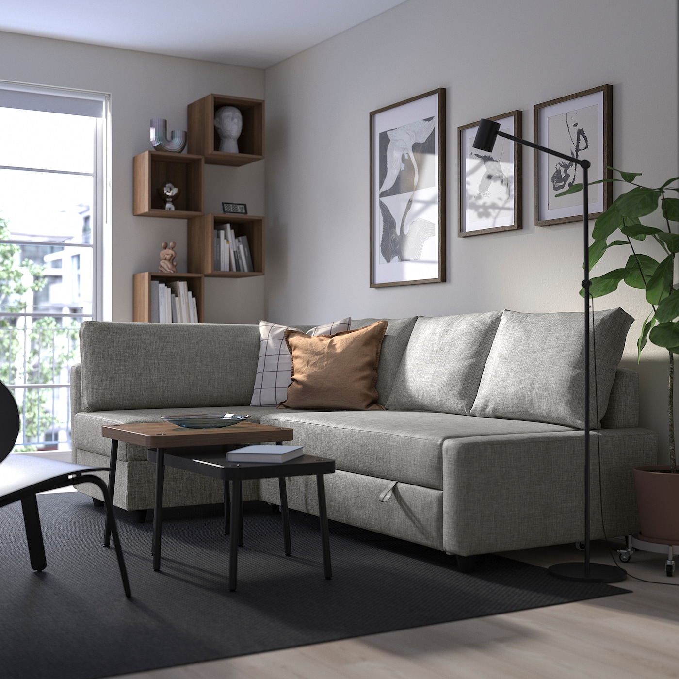 FRIHETEN / KLAGSHAMN IKEA 495.202.35 Угловой диван с функцией сна, Faringe светло-серый