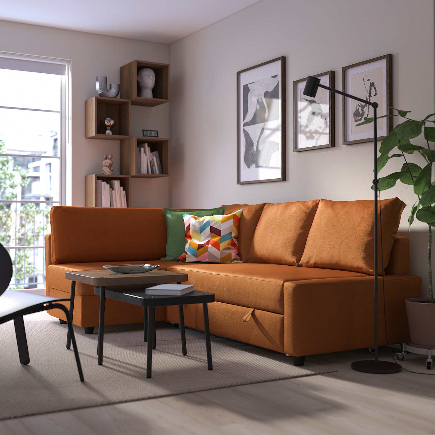 FRIHETEN / KLAGSHAMN IKEA 295.202.41 Угловой диван с функцией сна, Faringe коричнево-оранжевый