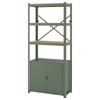 BROR IKEA 895.161.42 Полка с тумбой 85x40x190 см серо-зеленая/сосновая фанера