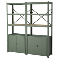 BROR IKEA 095.161.41 Полка со шкафами 170x40x190 см серо-зеленая/сосновая фанера