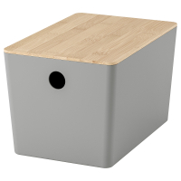 KUGGIS IKEA 895.968.17 Контейнер с крышкой 18x26x15 см светло-серый/бамбук