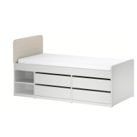 SLAKT IKEA 696.120.45 Кровать с ящиком для хранения с реечным осн. 90x200 см с изголовьем/Виссле бежевый
